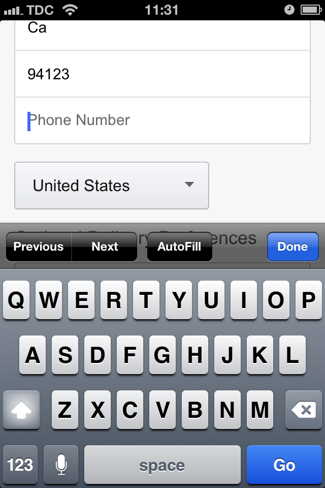 At Amazon, the phone keyboard isn't invoked, presenting a bunch of alphanumeric characters instead.
