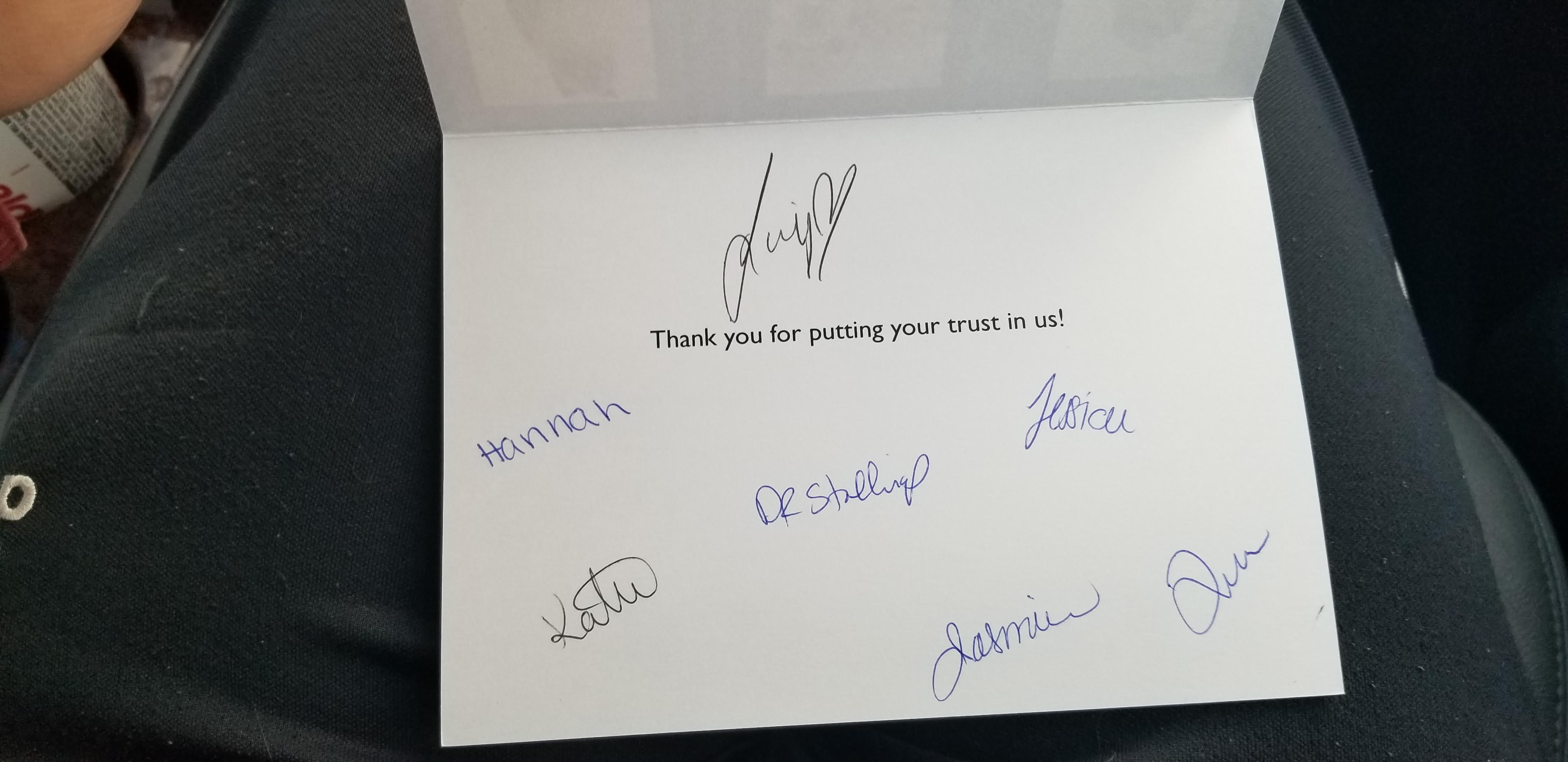 Image of the opened Thank You card
