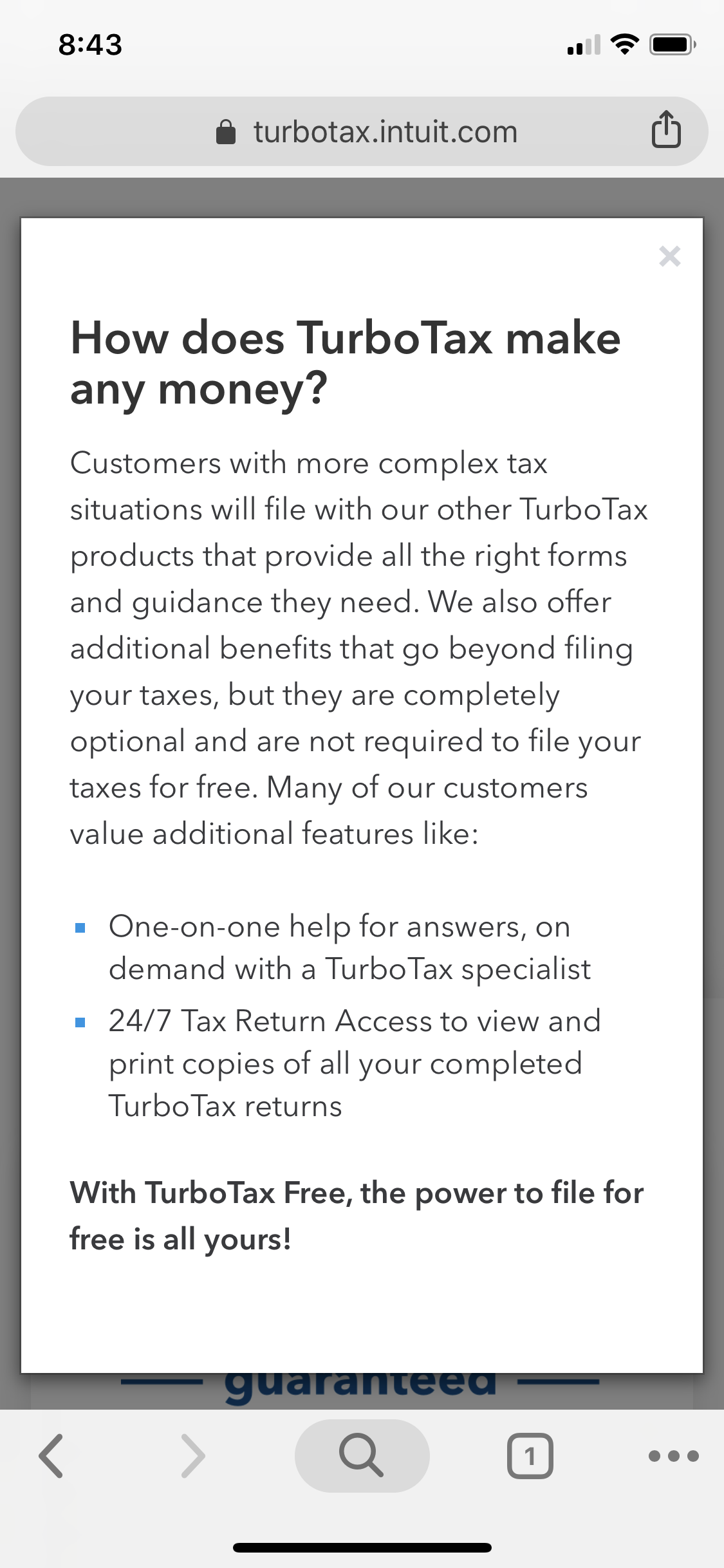 Explanation for my TurboTax Free is $0 (zero dollars).