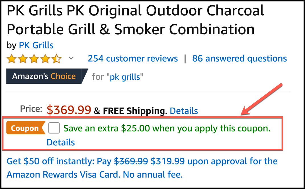 Zoomed image of coupon code interface on Amazon. Continue reading and we'll show you how this has been designed to influence your buyer psychology.