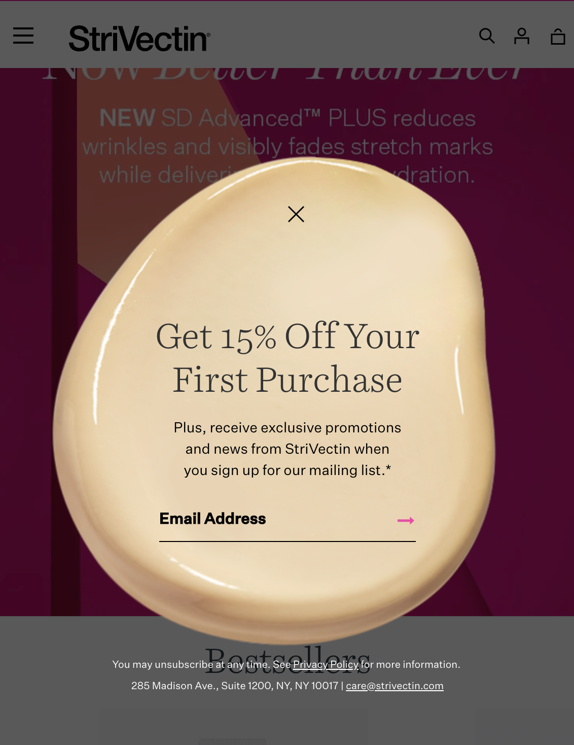 This is one of the website popup ideas used on Strivectin.com