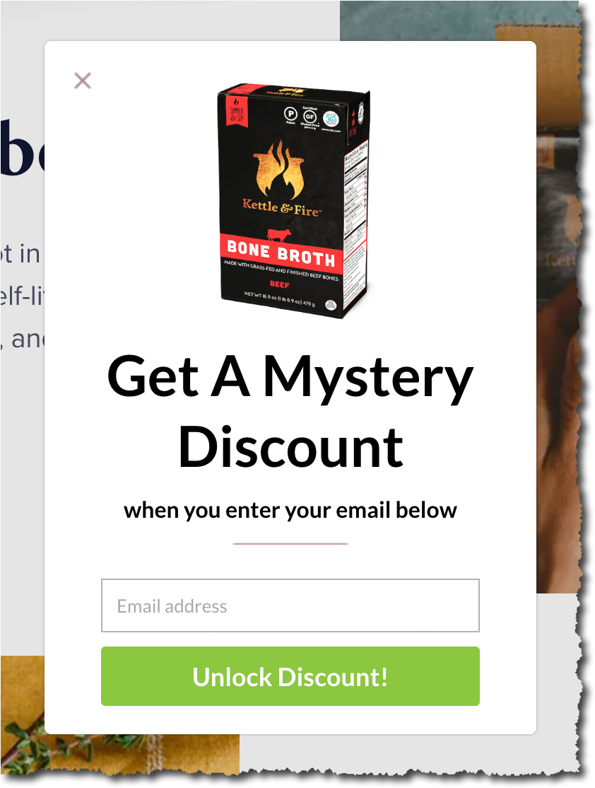 Mystery discount code message on kettleandfire.com.