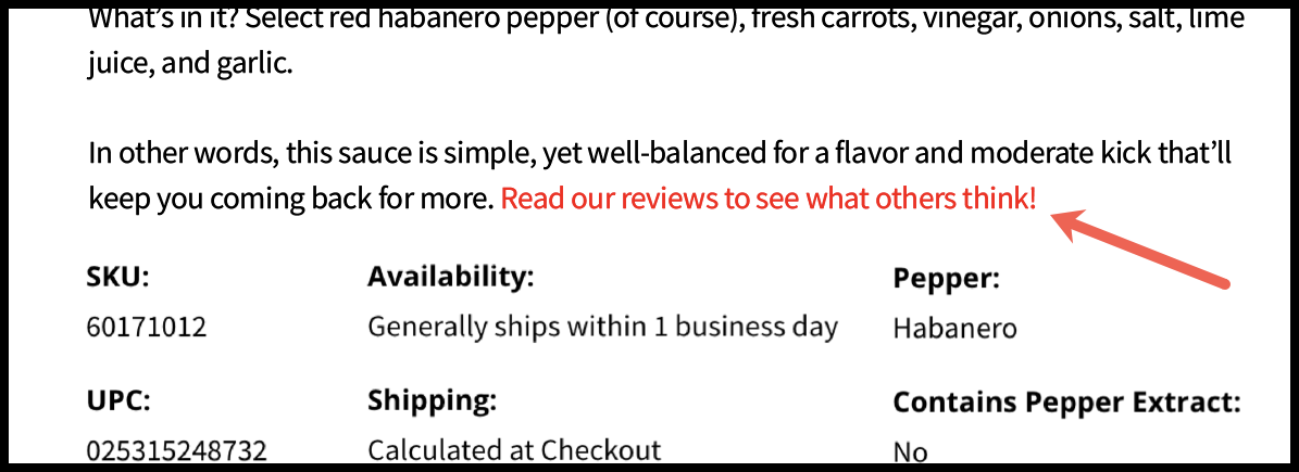 The hyperlink we added to increase the number of shoppers who see reviews