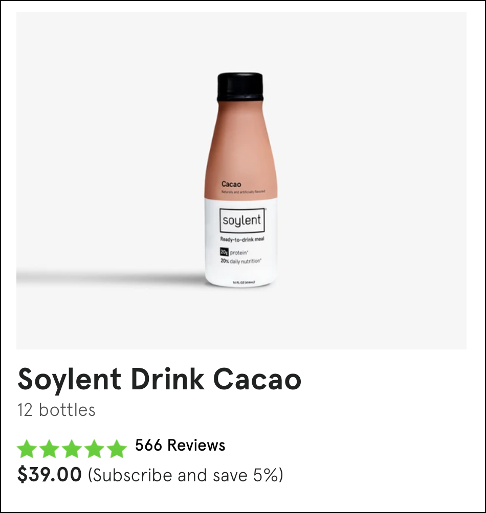 Soylent has 566 product reviews. What impact does this have on shopper psychology?