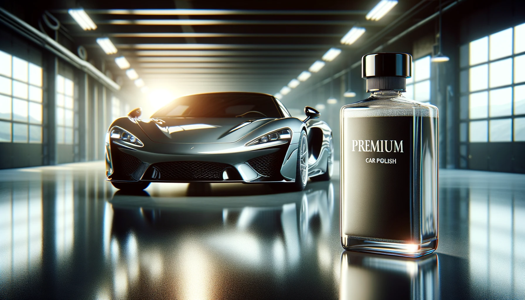 Premium car polish with sexy car in background