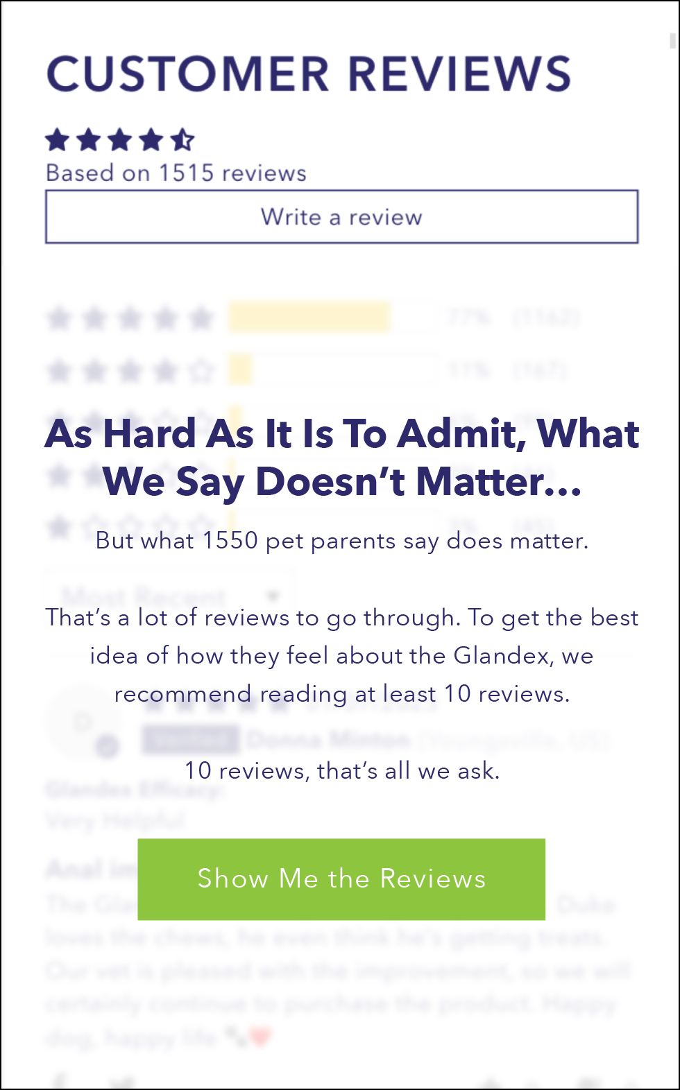 The reviews section updates