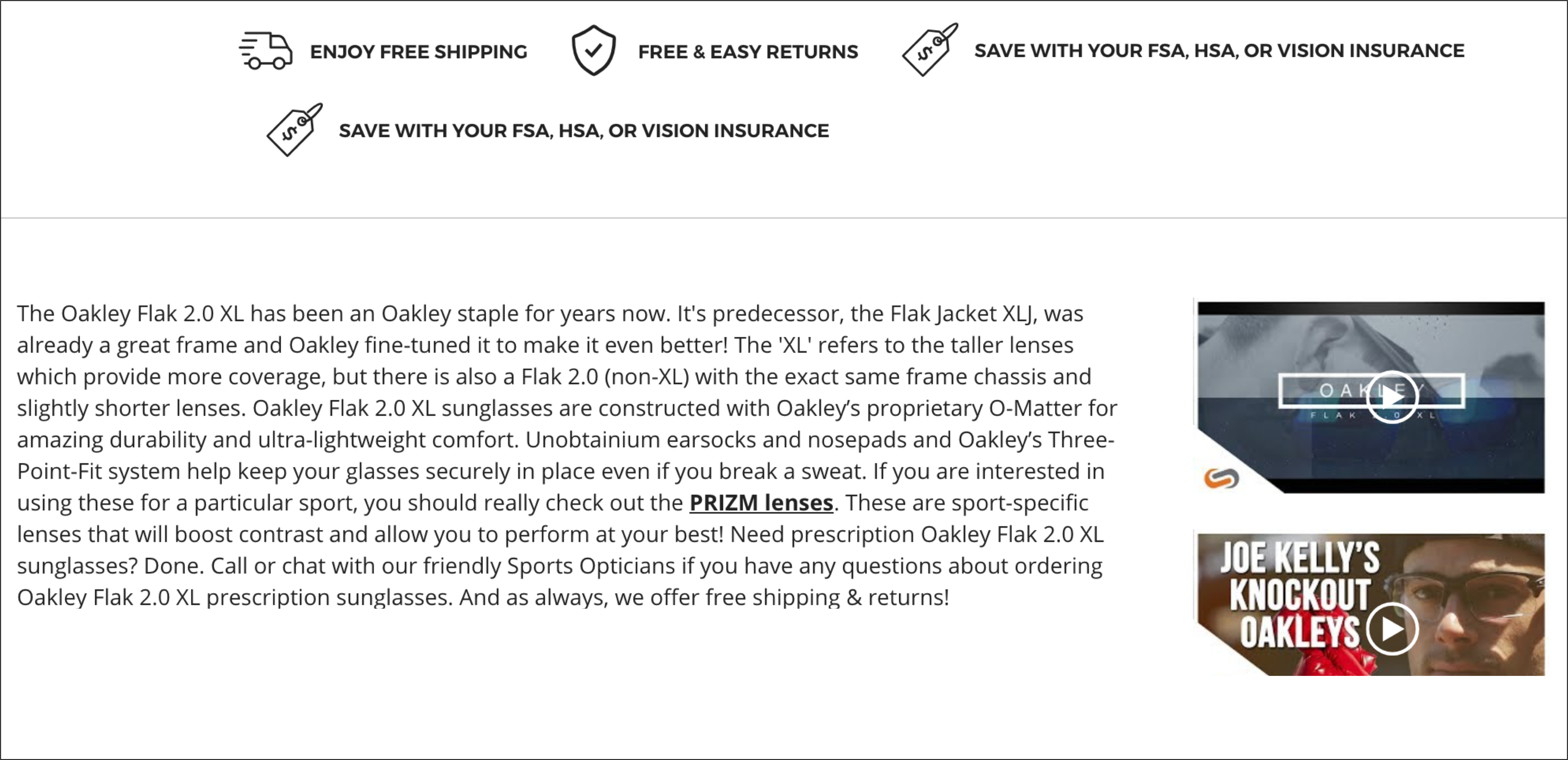 Oakley product description, which isn't very readable.