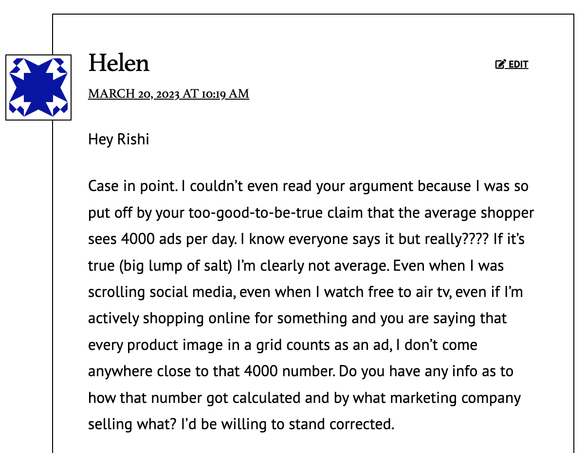 Helen's response for my how many ads do we see in a day? stat