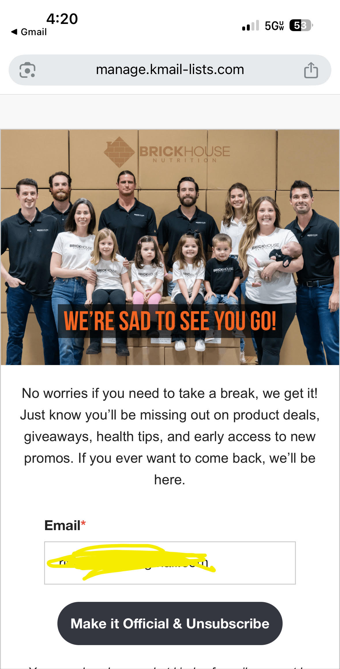 Clever unsubscribe email message